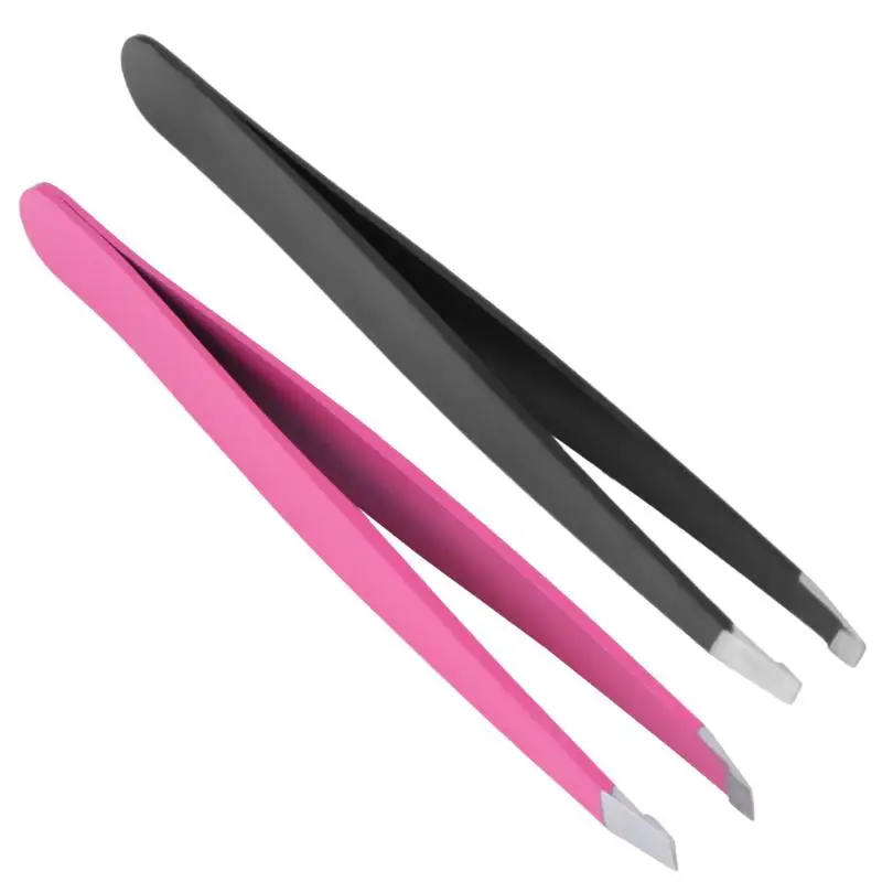 1Pc Eyebrow Tweezer Stainless Steel 9.6cm Flat Tip Rose Black Tweezers For Hair Removal Face