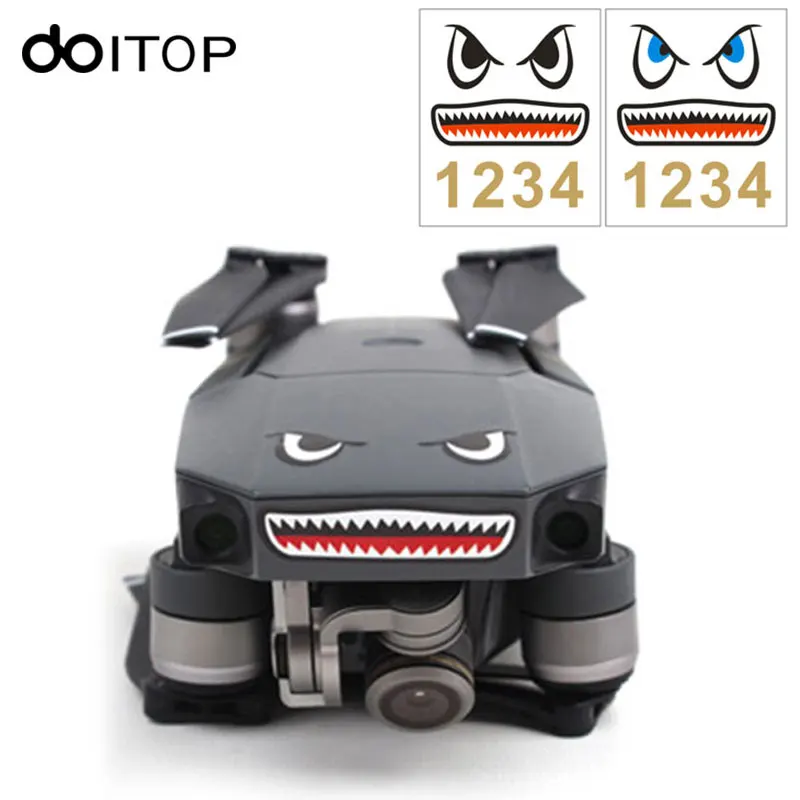

DOITOP 2 Sets Cool Shark Face Camera Drone Decals Skin Sticker for DJI Mavic Pro / Spark Drone With Battery Numbers Sticker #3