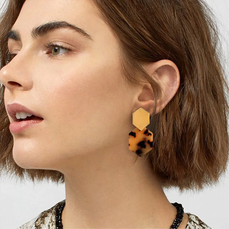 

Trendy 2019 Geometric polygon Alloy Drop Earring For Women Punk Colorful Acrylic statement Dangle Earring Party Jewelry Wholesal