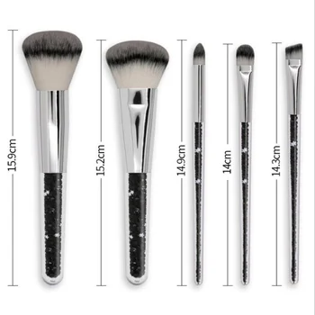 

5Pcs New Black Rhinestone Makeup Brush Loose Powder Blusher Dye Brush Eye Shadow Eyebrow Brush Kit Easy To Use