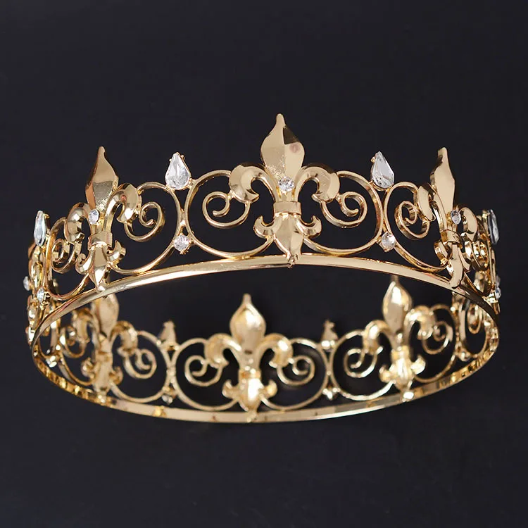 Королевский полный Король Корона-металлические короны и диадемы для мужчин выпускного вечера король вечерние шляпы костюм аксессуары, золото