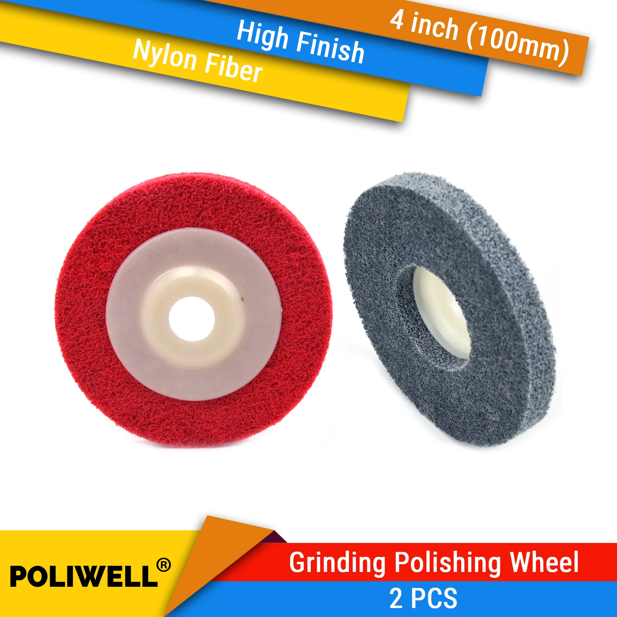 2 Pcs 100mm Red And Grey Nylon Fiber Polishing Wheel Grinding Disc
