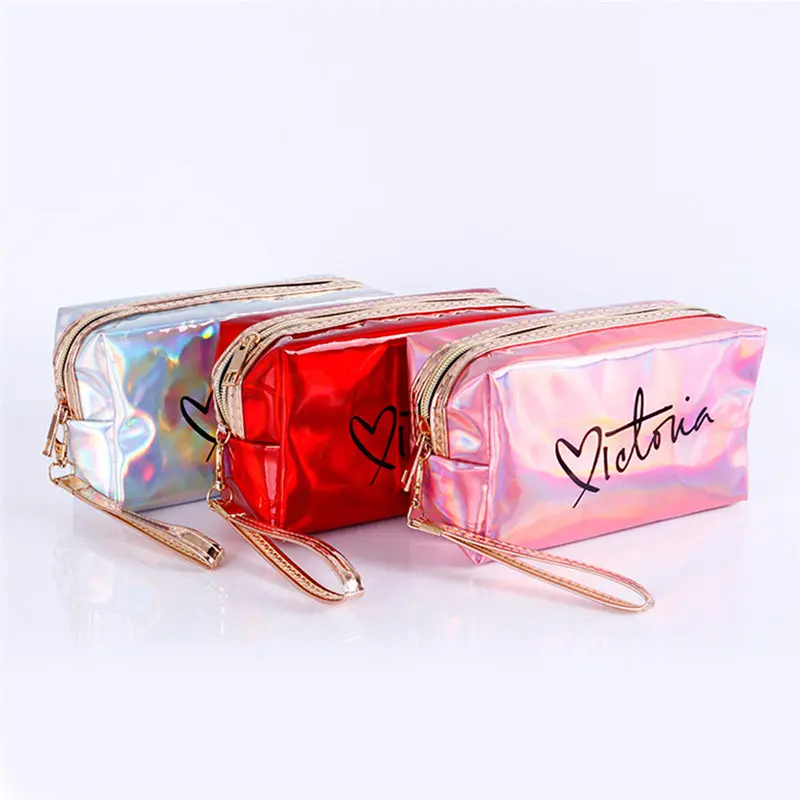 Women Travel Cosmetic Bags Portable Makeup Brush Handbag Pouch TPU Laser Beauty Toiletry Bath Wash Make Up Brush Holder Bag