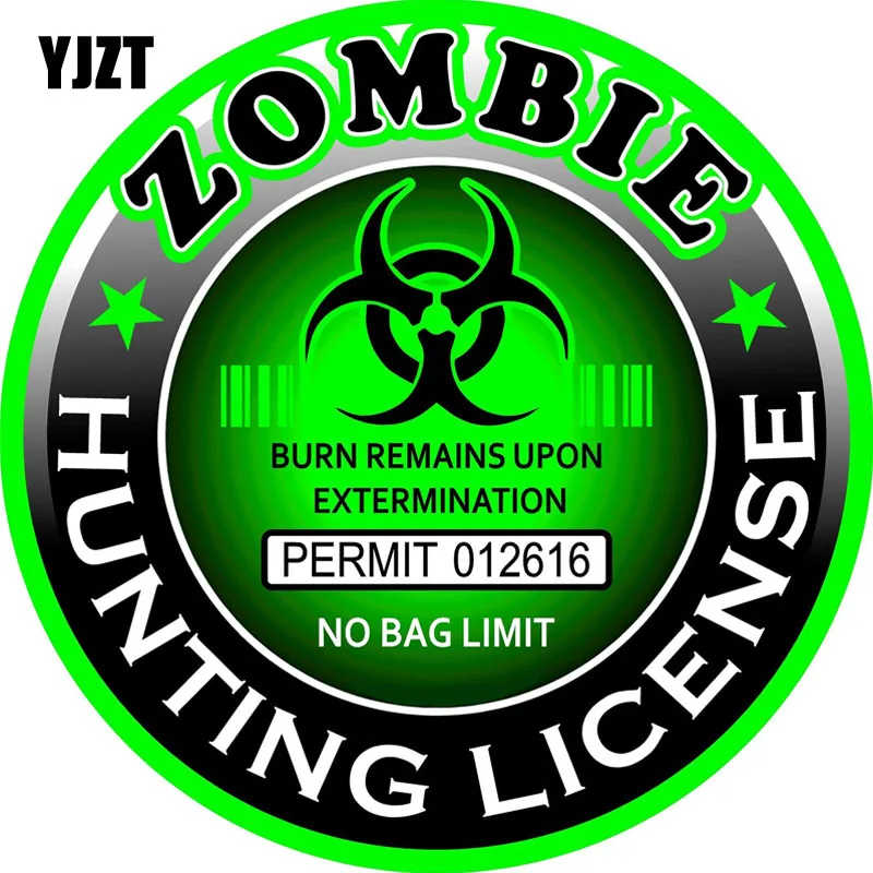 YJZT 15x15cm ZOMBIE Hunting License Round Decals Fashion Car styling