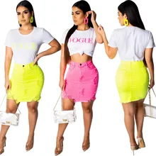 S3533 Женская Повседневная джинсовая юбка, одежда из сломанной шерсти, боковая, карамельный цвет, ковбойская сумка для ночного шоу, юбка на бедрах, 2 цвета