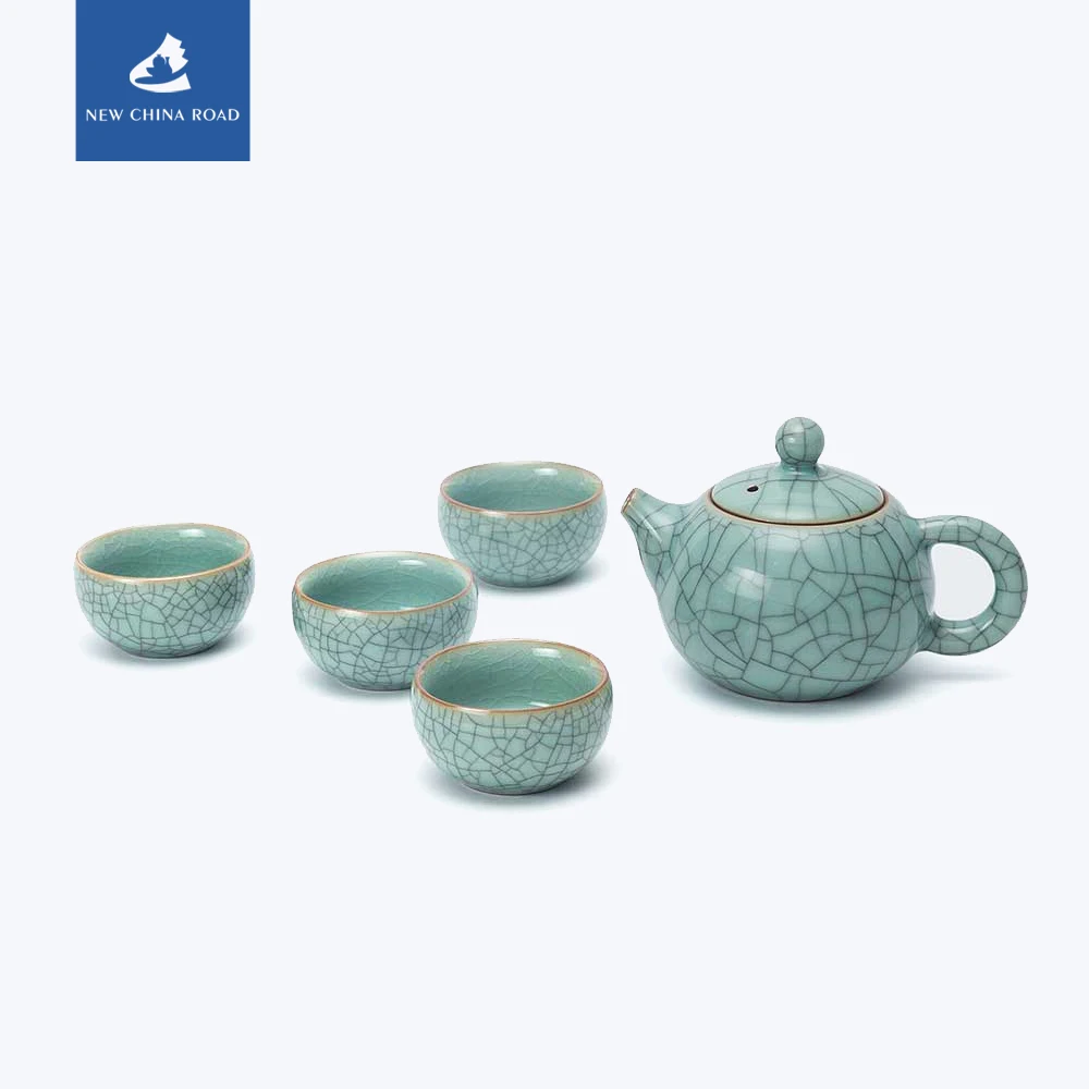 

Newchinaroad Ge kiln ware Chinese traditional celadon Xishi tea pot Kungfu teaset with gracked glaze teacup and drinkware