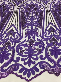 

2019 NEW African Lace Fabric, French Sequins Net Lace Purple Sequins Fabrics High Quality African Tulle Sequins Lace Fabric