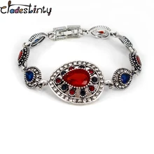 Chadestinty красочные ожерелье с каплевидными кристаллами наручные браслеты Бохо антикварный серебряный браслет для женщин турецкие ювелирные изделия