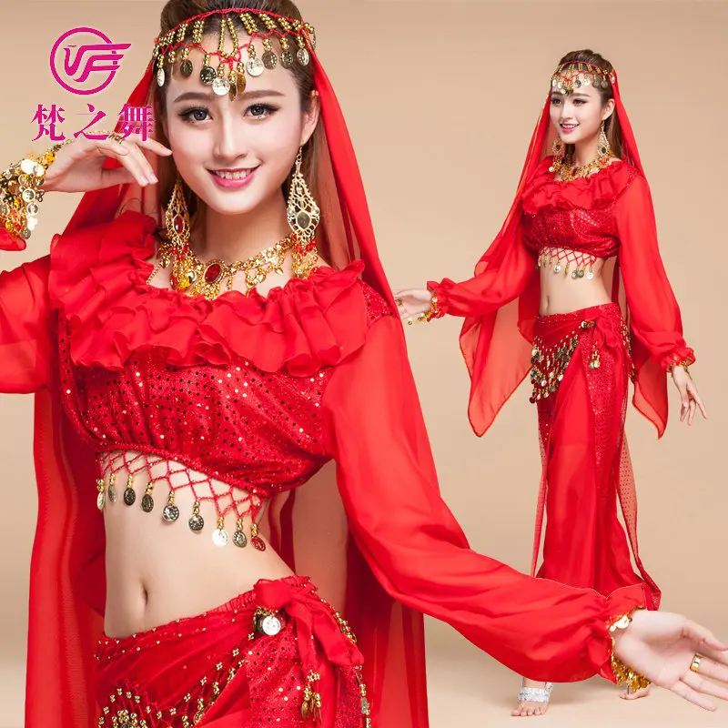 

Chiffon Belly dance costume Arabic Indian bellydance clothes wear 2pcs/4pcs/set belly dance suit veil top and belt pants
