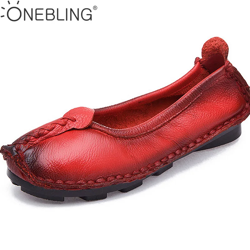 

ONEBLING Loafers 2017 Spring Autumn Fashion Genuine Leather Shallow Soft Work Flat Shoes Sewing Slip-on Women Casual Shoes
