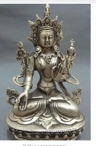 

decoration copper silver factory Tibet Silver Buddhist Joss Protect Set Lotus 7 Eyes White Tara Buddha Statue