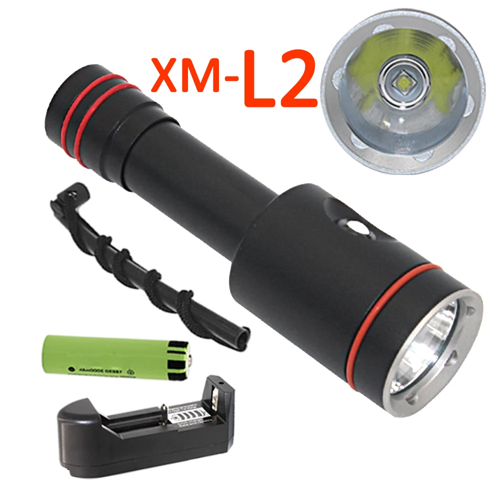 

8000LM XM-L2 LED Diving Flashlight Underwater 100 meter Dive Torch laterna Waterproof Lamp +18650 Battery +Charger