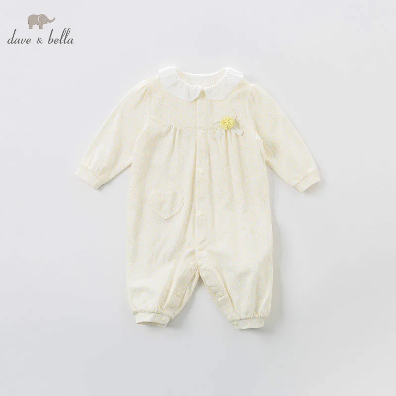 

DB7571 dave bella spring new born baby girls print long sleeve romper infant toddler jumpsuit children boutique romper 1 piece