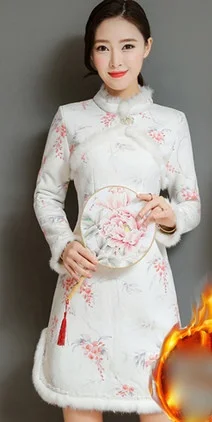 Ципао традиционное китайское восточное платье женское Чонсам сексуальное современное китайское платье qi pao Женское зимнее азиатское платье AA4147 - Цвет: 4