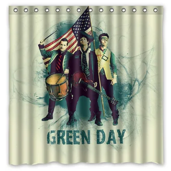 

Green Day Printing Waterproof Shower Curtain 100% Mildewproof Polyester Fabric Bath Curtains 72x72inch With 12 Hooks