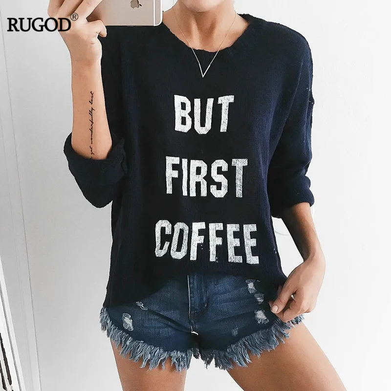 

Rugod 2018 Spring Summer European Style High Quality Knitted Sweater Women cotton Pullover Letter Print Sweater casual Tops