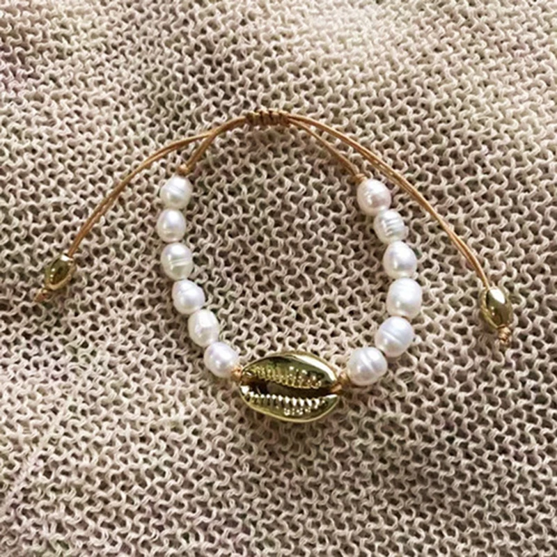 

Bohemian Puka Natural Kauri Shell Bright Female Bracelet Baroque Pearl Jewelry Bracelet de coquillages jewelry 2019