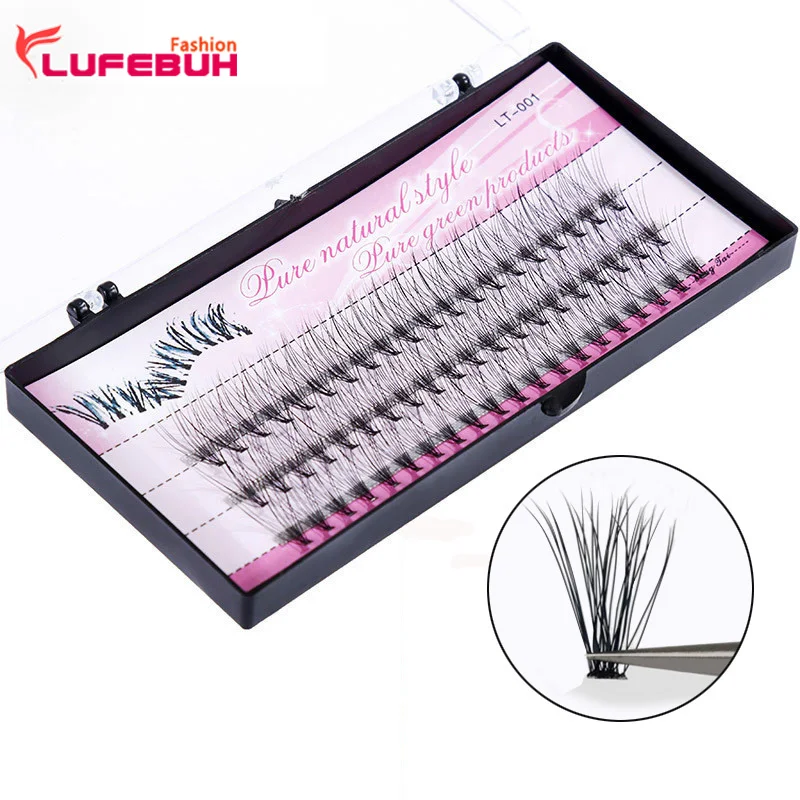 

LUFEBUH 60pcs 8/10/12/14mm Natural Fake Eye Lashes Makeup Individual Cluster Eye Lashes Grafting Fake False Eyelashes
