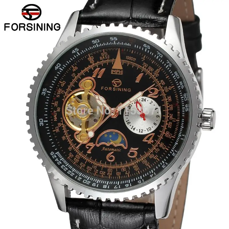 

FSG034M3S2 new design men Automatic business wrist watch with moon phase black genuine leather strap gift box for free shipping