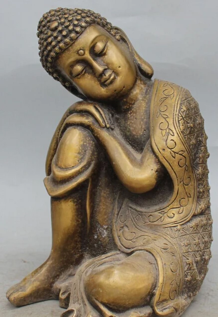 

10"Tibet Buddhism Pure Bronze Shakyamuni Sleeping Amitabha Buddha Carving Statue R0709 Discount 35%
