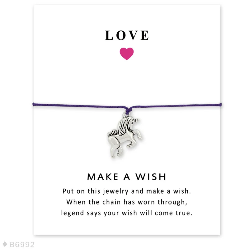 Женский браслет с единорогом Wish Card серебряный надписью Wild Horse Friend Love ювелирное