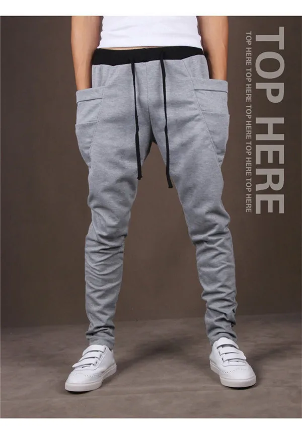 Для мужчин джоггеры брюки новые корейские узкие обтягивающие спортивные штаны контраст Цвет шаровары Повседневное хип-хоп AQ853814 - Цвет: Light Grey