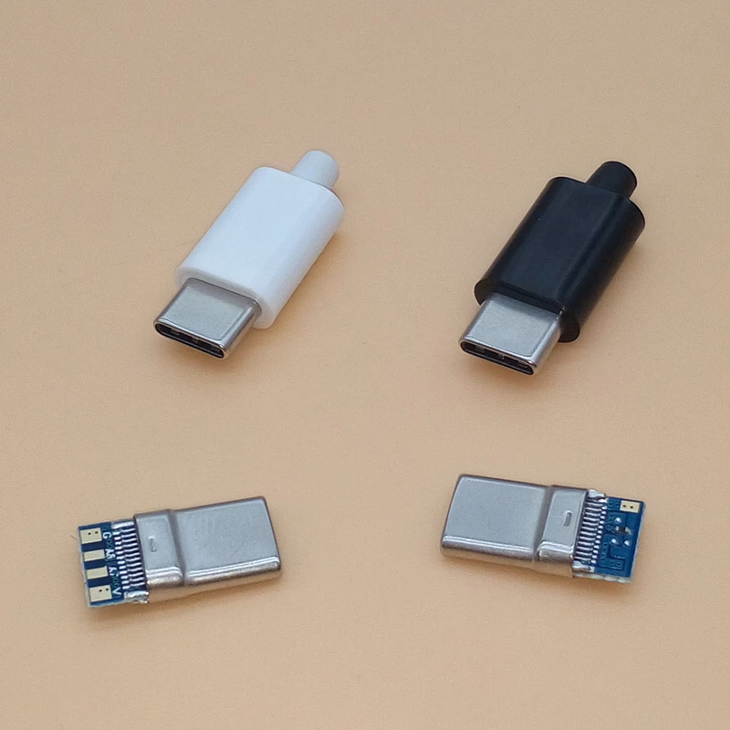 

2Pcs USB 3.1 Type C 2.0 Male jack Plug Welding Type USB-C 4 in 1 PCB Connector Black White