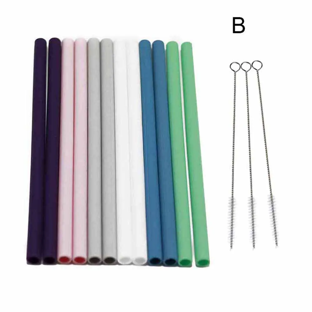 2 12Pcs Reusable Silicone Drinking Straws Flexible Curved Straw with 3Pcs Cleaning Brushes DC156 - Цвет: 2