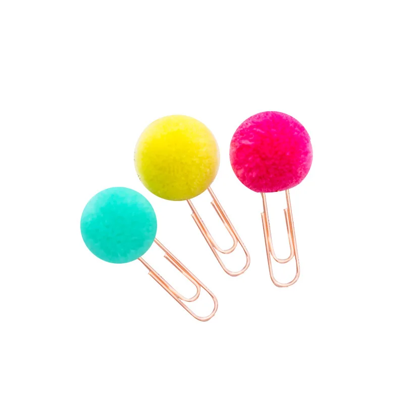 

JIANWU 6pcs/set cute Hairball rose gold cilp modelling Paper clip Fashion business office lady style Office stationery set