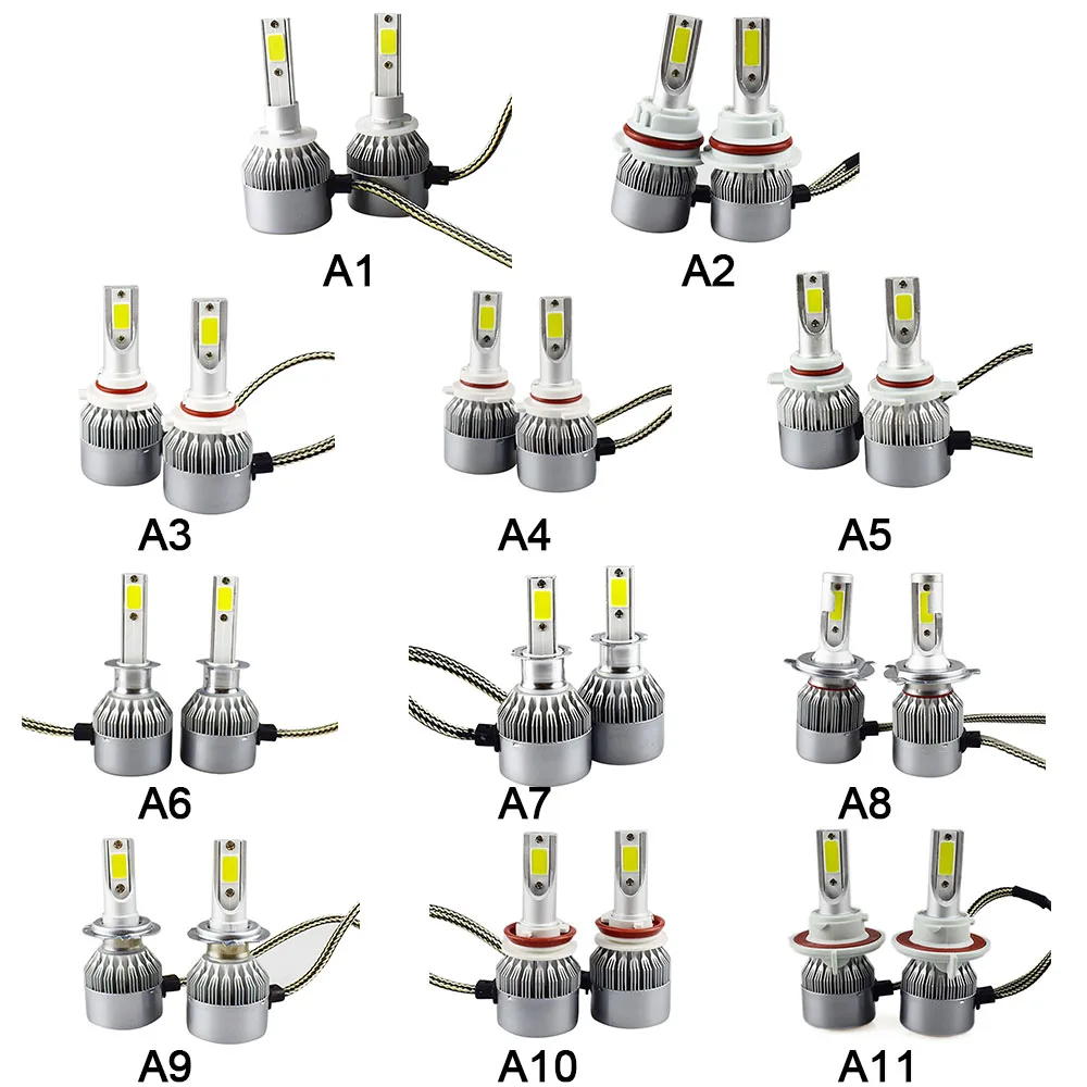 1 пара авто H8 H3 H11 H7 H4 H1 светодиодный фары 6000K холодный белый 72W фары для 7600LM COB лампы Диоды для подавления переходных скачков напряжения автомобилей Запчасти лампа