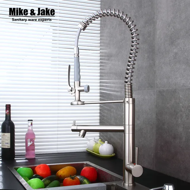 Special Offers New brush nickel and Chrome Finished Pull Out Spring Kitchen Faucet Swivel Spout Vessel Sink Mixer Tap pull down kitchen faucet