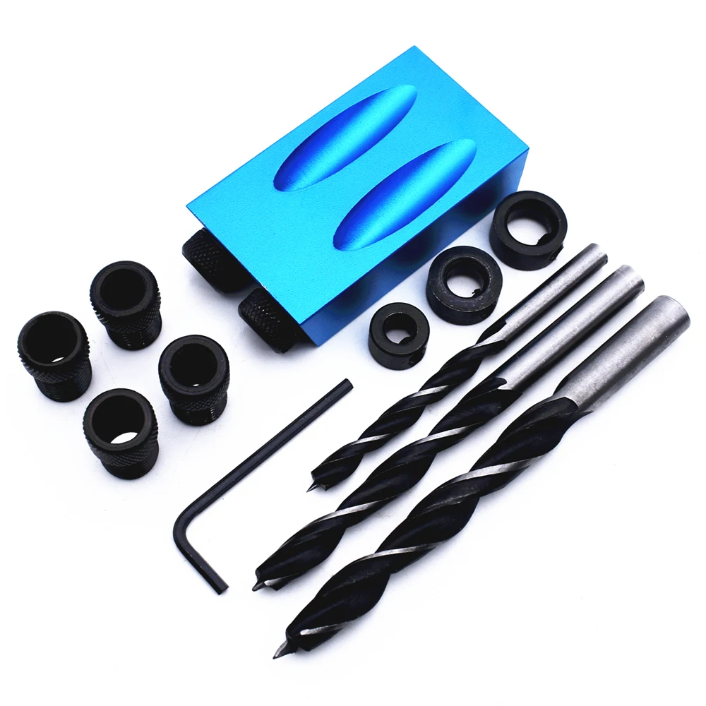 

Pocket Hole Jig Kit 6/8/10mm 15 Degree Drive Adapter Aluminium Alloy for Woodworking Angle Drilling Holes Guide Wood Tools