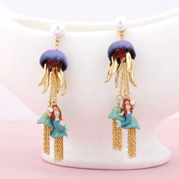 Mermaid Jellyfish Magnetic Long Tassel Earrings Fashion Jewelry Sieraden Joyas Charm Jewellery Boucle D Oreille Earings