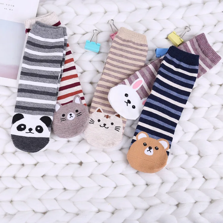 

Panda Cat Tiger Rabbit Women Socks Bear Kawaii Cute Cotton Cartoon Striped Funny Socks Spring Student Panda Keep Warm Casual
