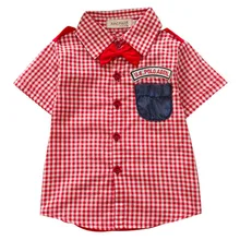 Новая модная рубашка с короткими рукавами для мальчиков клетчатые рубашки в клетку с лацканами блузка с галстуком Топы