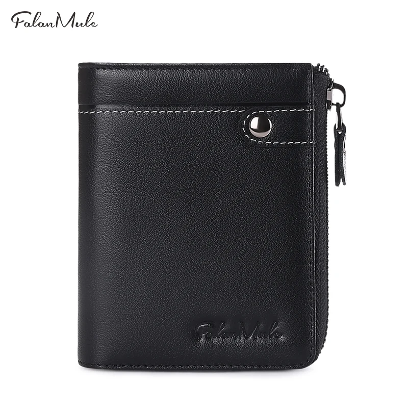 

FALAN MULE vintage genuine leather men wallets brand small zipper purse with coin pocket