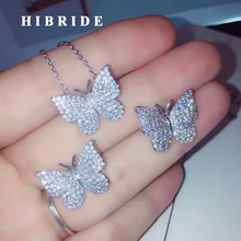HIBRIDE сверкающий кубической формы циркониевый комплект из ожерелья в форме бабочки, маленькие звенья, комплекты из серег и ожерелий, свадебные ювелирные изделия, N-673