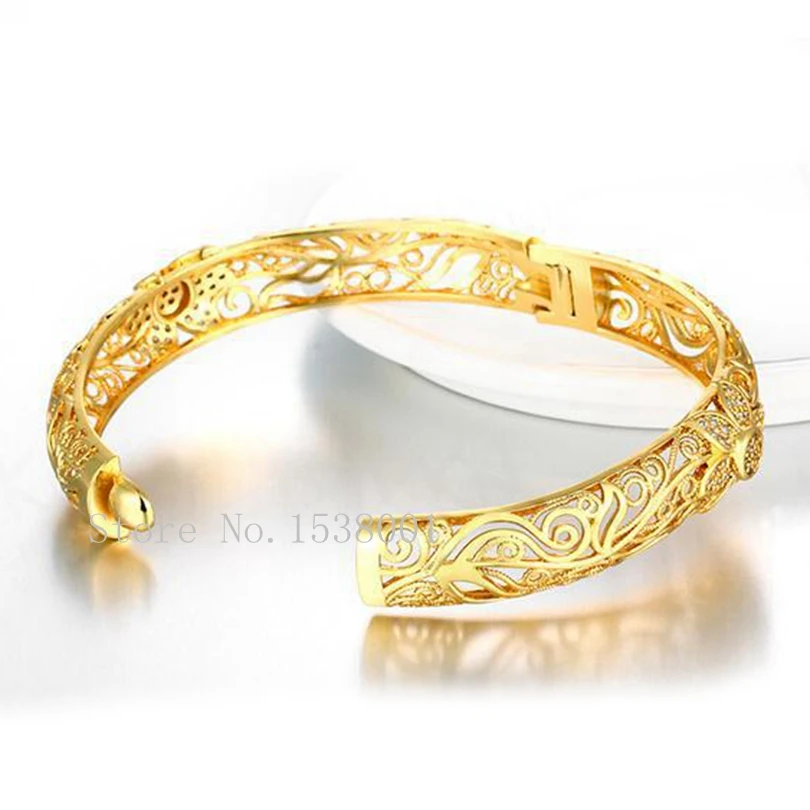 Узорчатый полый богемский стиль браслет заполненный золотом женский браслет открывающийся 56 мм