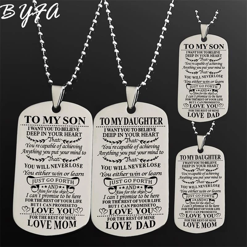 TO MY SON DAUGHTER Stainless Steel Pendant Necklace Engrave Name Love Dad Mum Tag Necklaces Customized Logo Jewelry Kids s|Ожерелья с
