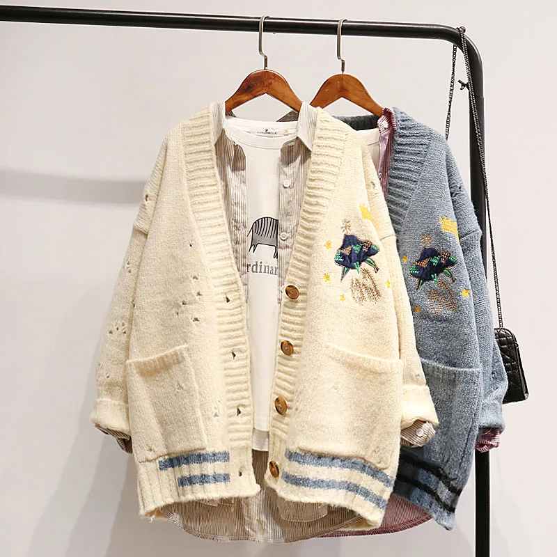 

Women Thick Warm V-neck Cardigans Sweaters Great Quality Winter Female Loose Single Breasted Cardigan Sweater Preppy Look