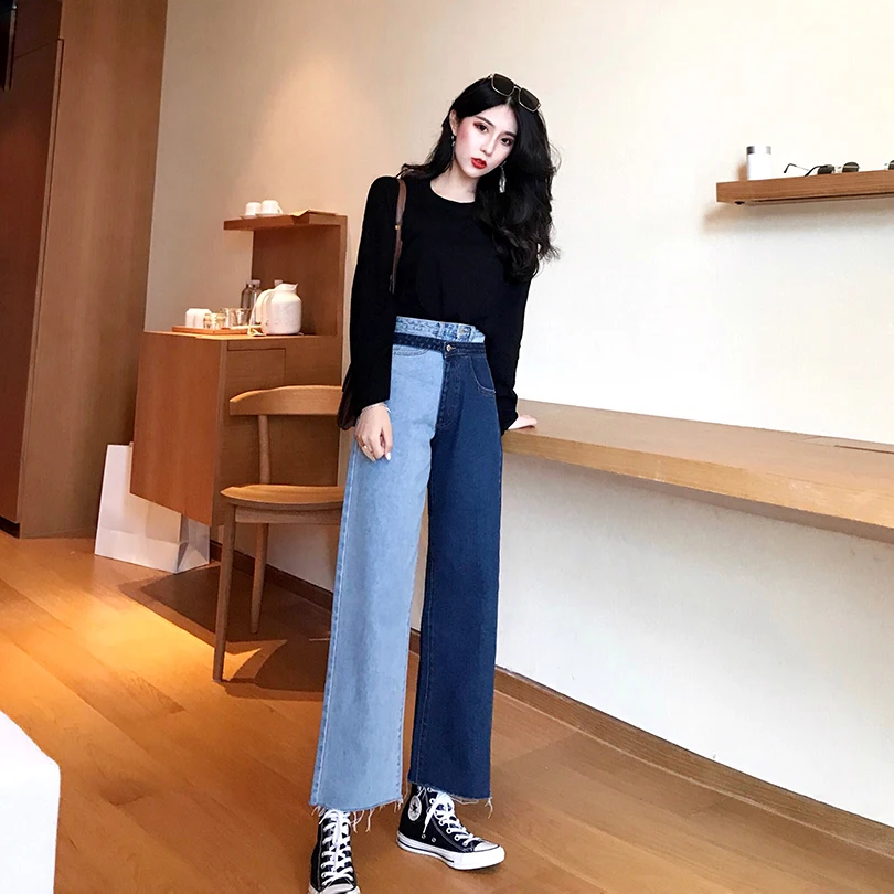 Новинка, осенние женские джинсы, съемные, имитация двух частей, джинсовые, полуклассные, модные брюки для женщин, брюки в Корейском стиле для девушек