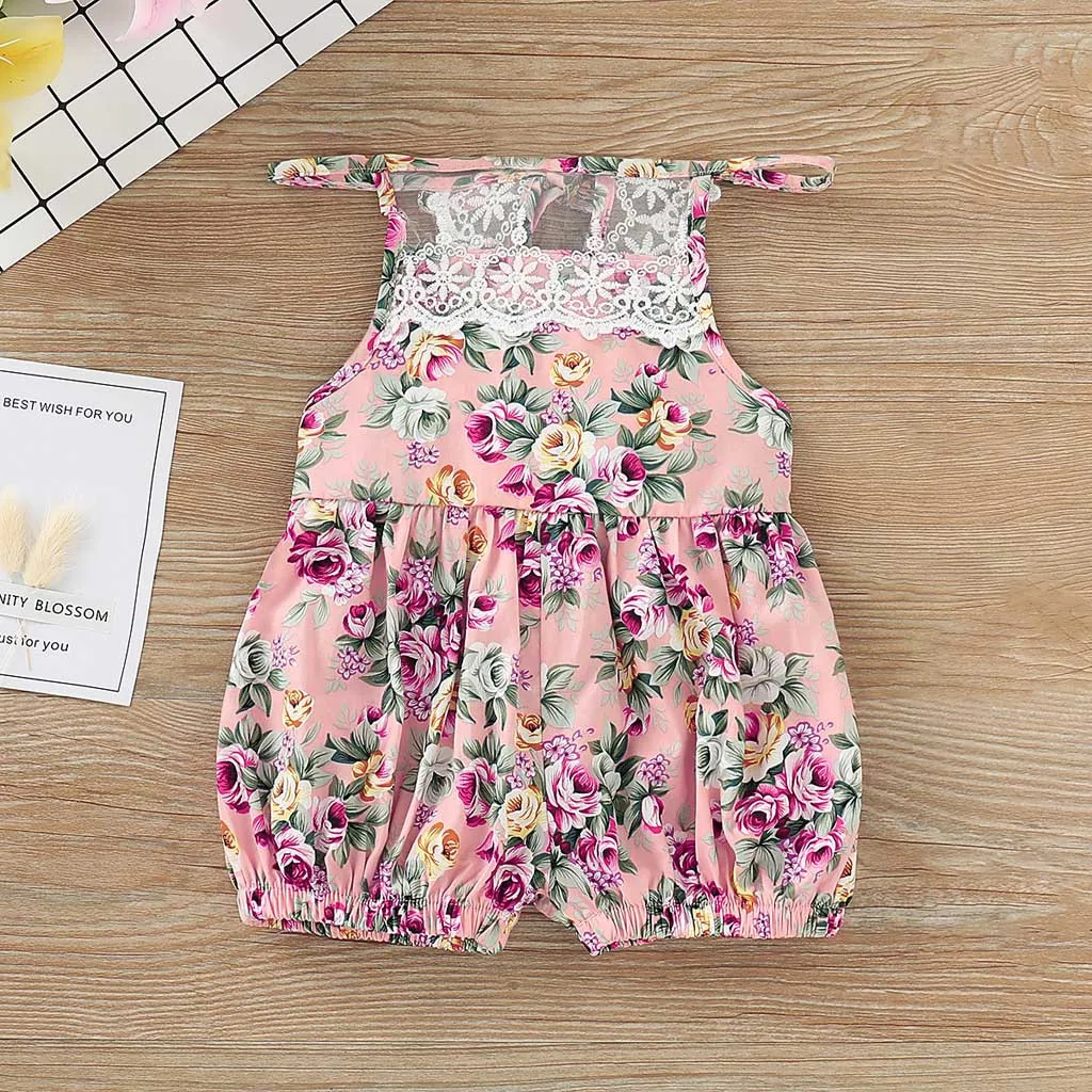 

NEW Baby Sleeveless Lace Sling Floral Print Apparel Newborn Infant Baby Girls Floral Print Lace Strap Romper Jumpsuit Outfits