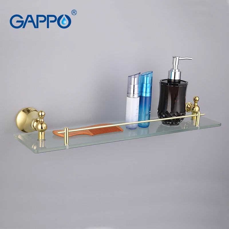 GAPPO Top Quality Gold Wall Mounted Bathroom Shelves Bathroom Glass shelf restroom shelf Hardware Accessories in