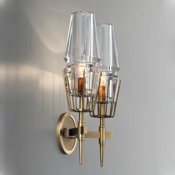 

modern brass wall lamp sconce ribbed glass vintage retro copper bedroom bedside hotel restaurant loft bar RH mirror wall light