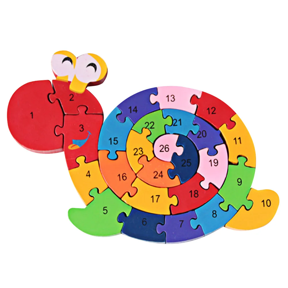 Kids Winding Elephant Wooden Puzzle Children Early Educational Toy Snail Elephant Dinosaur Crab Cow Ant Toy