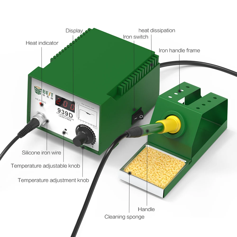 Новейшая модель; Бессвинцовая с цифровой дисплей 939D 60W 110/220V паяльная станция постоянного Температура электронный паяльник с подставкой