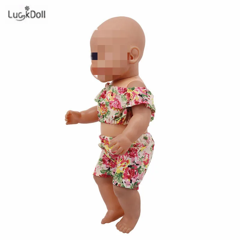 LUCKDOLL цветок короткий рукав шорты комплект подходит 18 дюймов Американский 43 см BabyDoll одежда аксессуары, игрушки для девочек, поколение, день рождения Gif