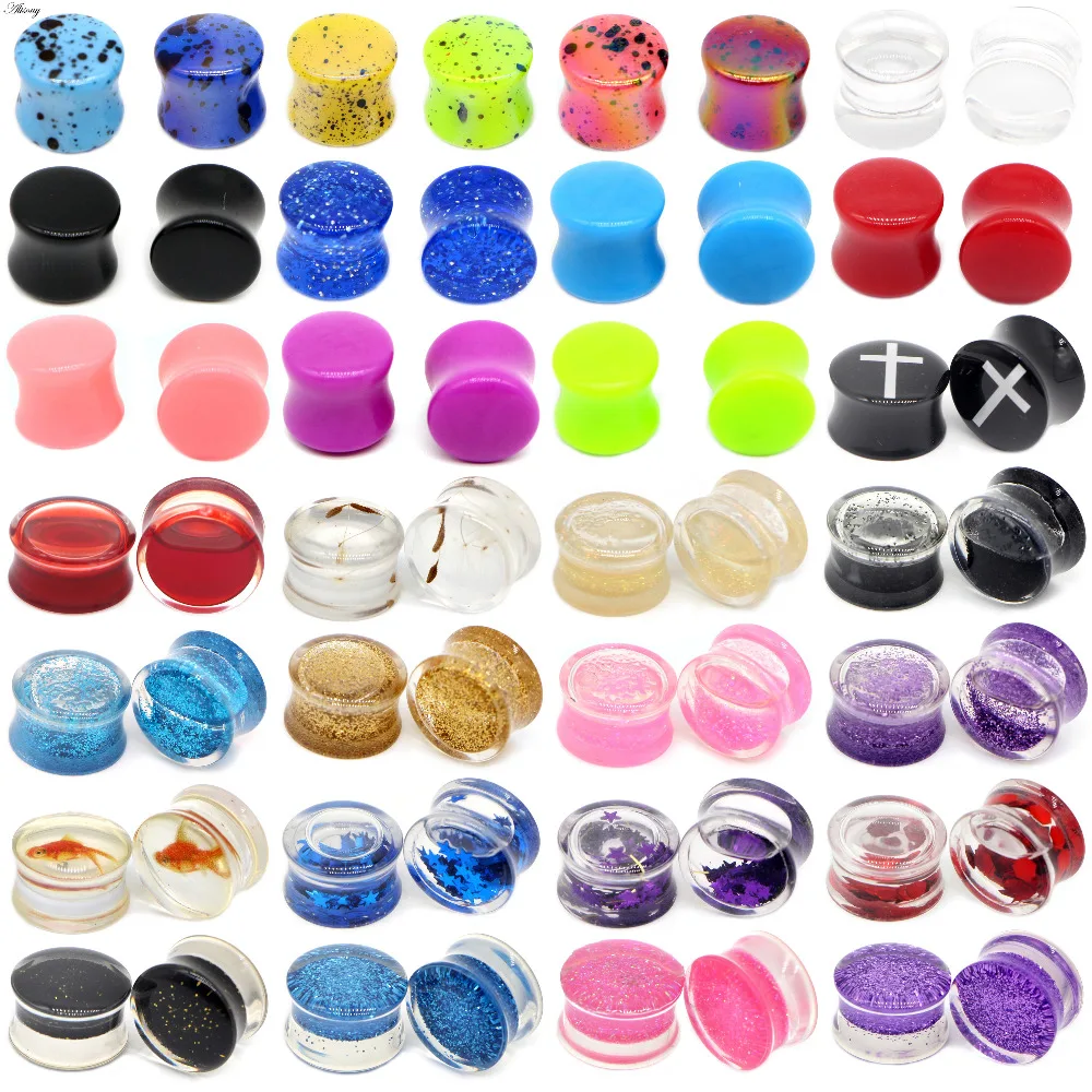 

1pc Star Cross Dandelion Liquid Goldfish Ear Plugs Tunnels Acrylic Stretcher Expander Earring Flesh Ear Piercing Body Jewelry