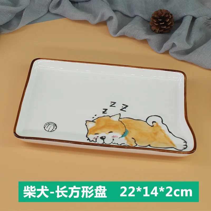 8,5 дюймов милая собака керамическая тарелка для суши прямоугольная тарелка для фруктов креативная тарелка для рыбы контейнер для еды столовая посуда - Цвет: Shiba Dog