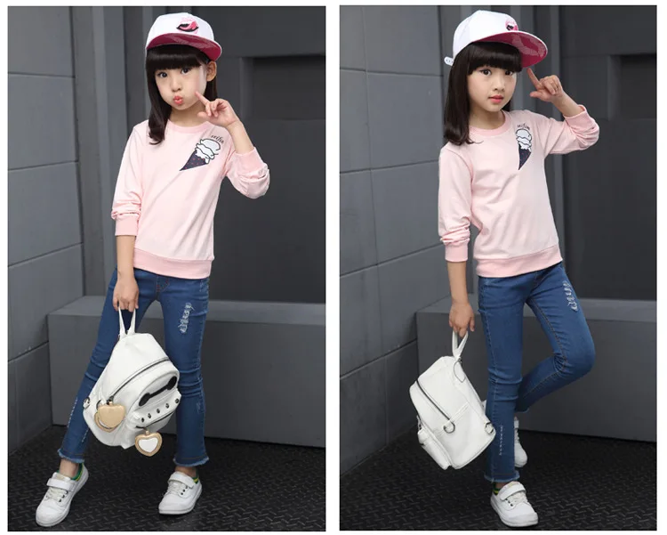 Hot Sale Girls Clothes Spring And Autumn T-shirt Floral Printed Cotton Fleece Children's Wear Long Sleeve For 3-15 Years Old